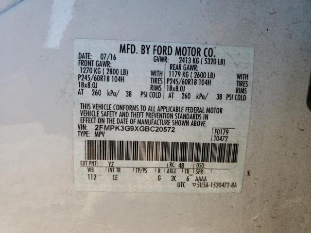 Photo 10 from auction – 2016 FORD EDGE SE with VIN 2FMPK3G9XGBC20572
