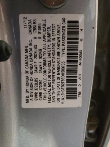 Photo 10 from auction – 2013 HONDA CIVIC EX with VIN 2HGFB2F83DH500735