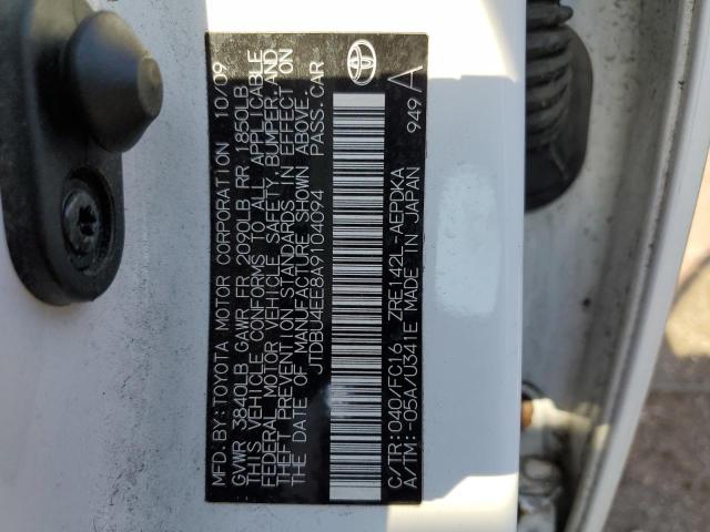 Photo 10 from auction – 2010 TOYOTA COROLLA BA with VIN JTDBU4EE8A9104094