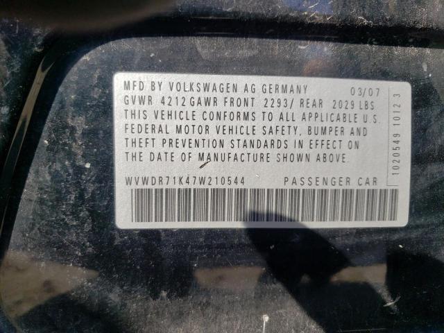 Photo 10 from auction – 2007 VOLKSWAGEN RABBIT with VIN WVWDR71K47W210544