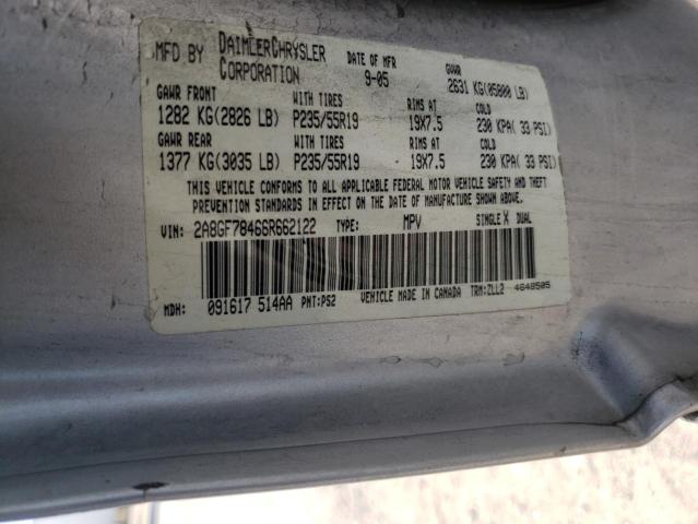 Photo 10 from auction – 2006 CHRYSLER PACIFICA L with VIN 2A8GF78466R662122