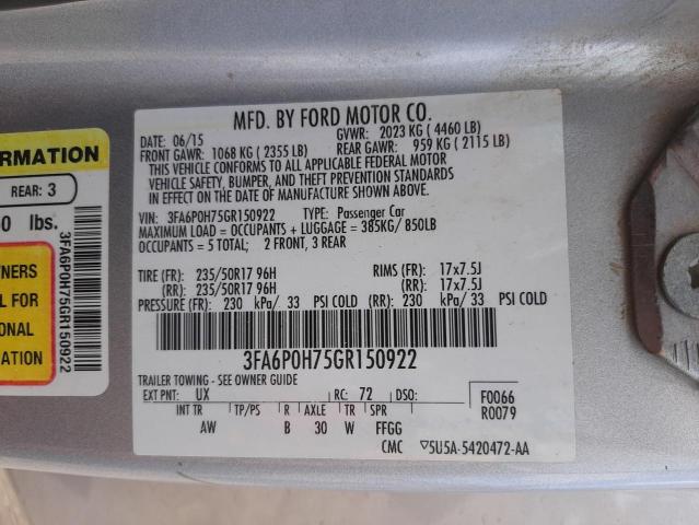 Photo 10 from auction – 2016 FORD FUSION SE with VIN 3FA6P0H75GR150922