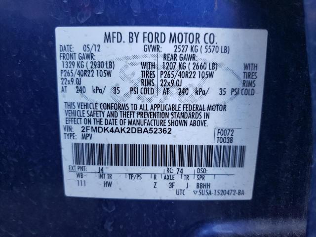 Photo 10 from auction – 2013 FORD EDGE SPORT with VIN 2FMDK4AK2DBA52362
