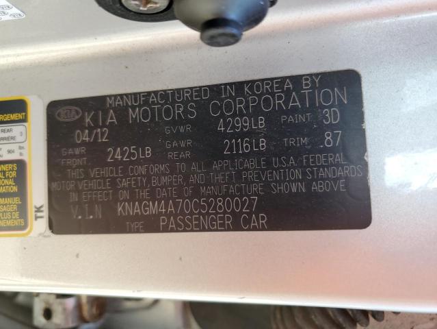 Photo 10 from auction – 2012 KIA OPTIMA LX with VIN KNAGM4A70C5280027