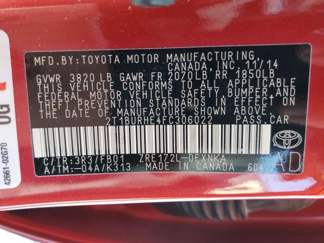 Photo 10 from auction – 2015 TOYOTA COROLLA L with VIN 2T1BURHE4FC306022