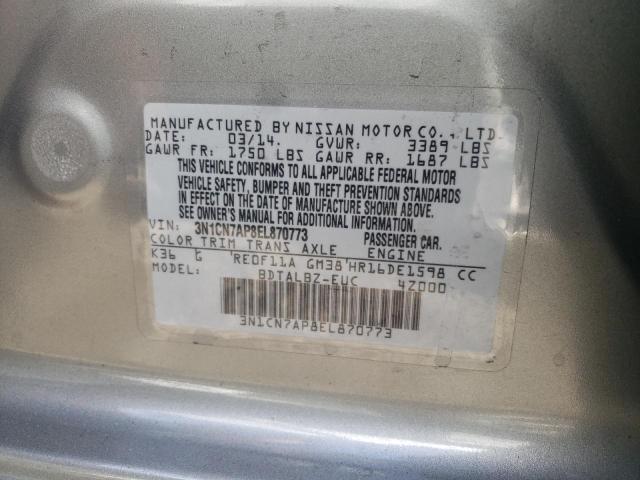 Photo 10 from auction – 2014 NISSAN VERSA S with VIN 3N1CN7AP8EL870773