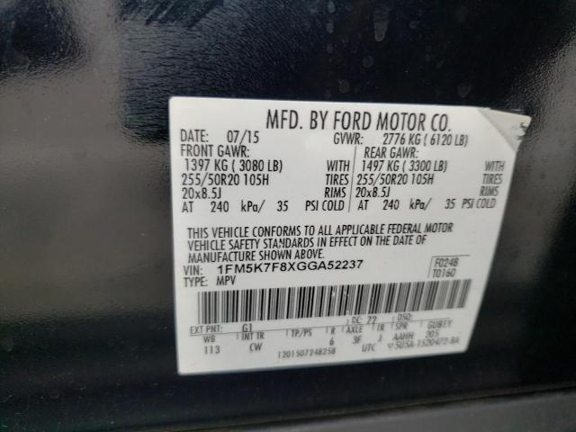 Photo 10 from auction – 2016 FORD EXPLORER L with VIN 1FM5K7F8XGGA52237
