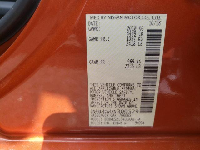 Photo 10 from auction – 2019 NISSAN ALTIMA SR with VIN 1N4BL4CW4KN300529