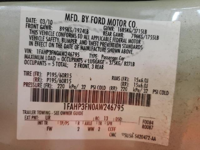 Photo 10 from auction – 2010 FORD FOCUS with VIN 1FAHP3FN0AW246795