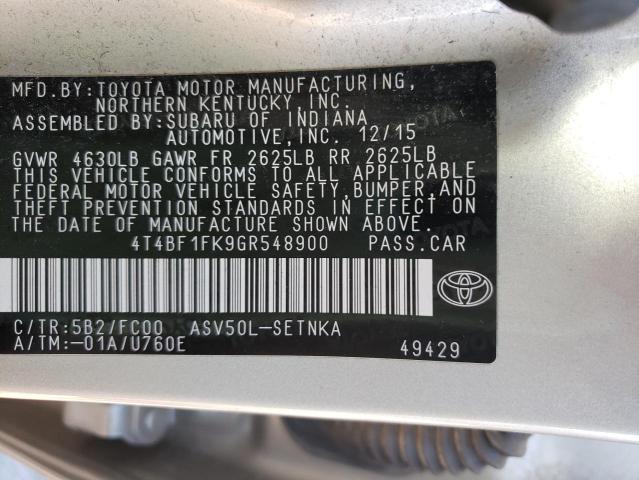 Photo 10 from auction – 2016 TOYOTA CAMRY LE with VIN 4T4BF1FK9GR548900