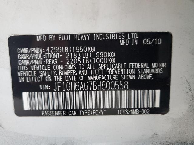 Снимка 10 от търг – 2011 SUBARU IMPREZA 2. с VIN JF1GH6A67BH800558