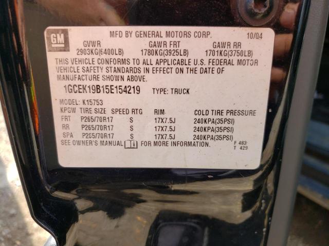 Photo 10 from auction – 2005 CHEVROLET SILVERADO with VIN 1GCEK19B15E154219