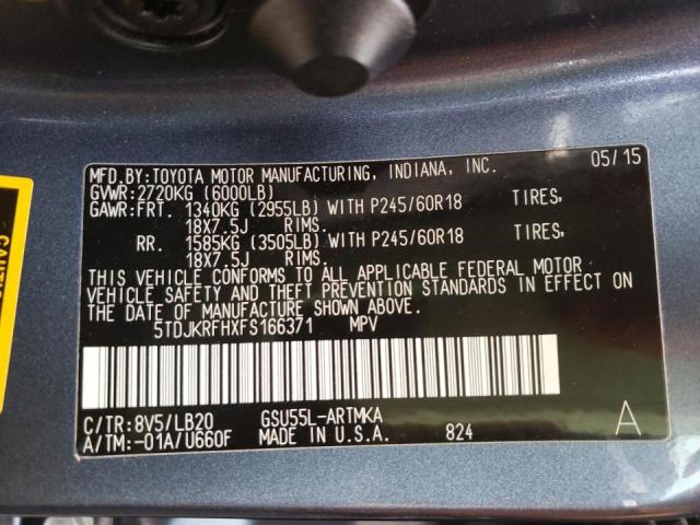 Photo 10 from auction – 2015 TOYOTA HIGHLANDER with VIN 5TDJKRFHXFS166371
