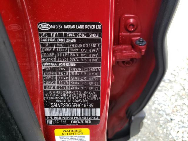 Photo 10 from auction – 2015 LAND ROVER RANGE ROVE with VIN SALVP2BG5FH016785