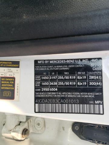 Photo 10 from auction – 2012 MERCEDES-BENZ ML 350 BLU with VIN 4JGDA2EB3CA001013