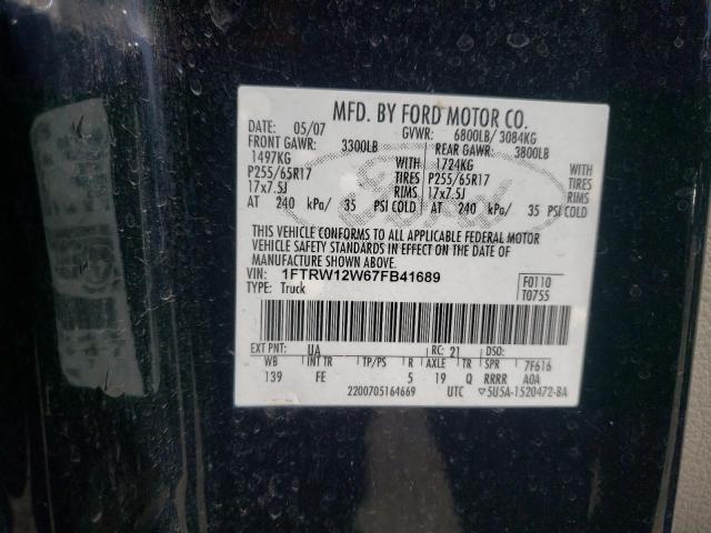 Photo 10 from auction – 2007 FORD F150 SUPER with VIN 1FTRW12W67FB41689
