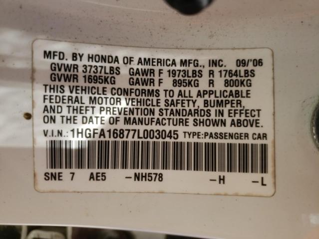 Photo 10 from auction – 2007 HONDA CIVIC EX with VIN 1HGFA16877L003045