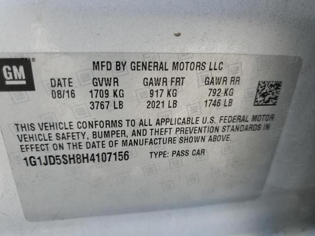 Photo 10 from auction – 2017 CHEVROLET SONIC LT with VIN 1G1JD5SH8H4107156