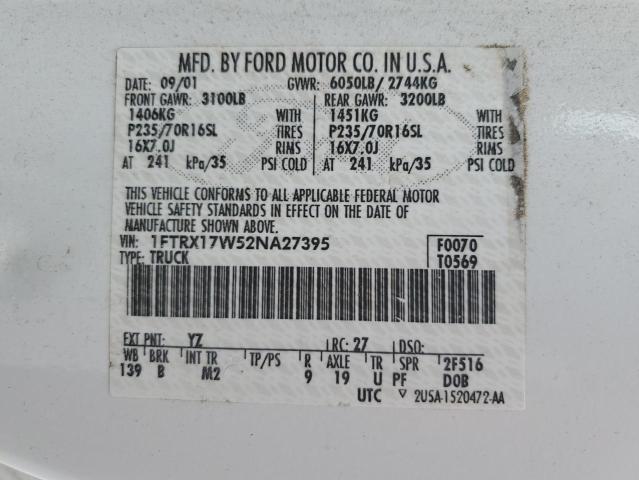 Photo 10 from auction – 2002 FORD F150 with VIN 1FTRX17W52NA27395