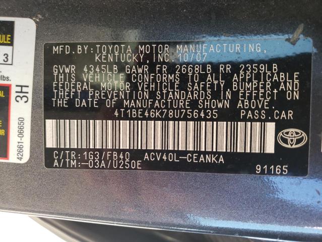 Photo 10 from auction – 2008 TOYOTA CAMRY CE with VIN 4T1BE46K78U756435