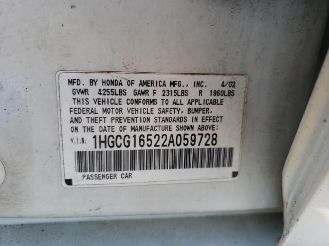 Photo 10 from auction – 2002 HONDA ACCORD EX with VIN 1HGCG16522A059728