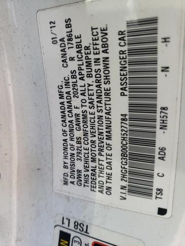 Photo 10 from auction – 2012 HONDA CIVIC EXL with VIN 2HGFG3B00CH527784