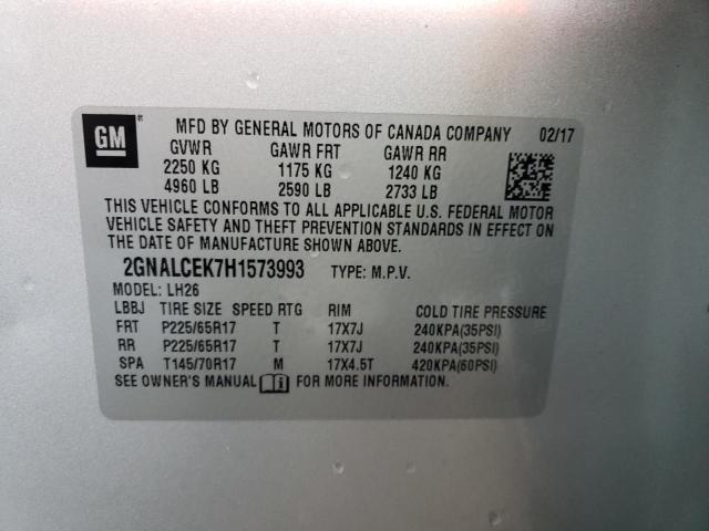Photo 10 from auction – 2017 CHEVROLET EQUINOX LT with VIN 2GNALCEK7H1573993