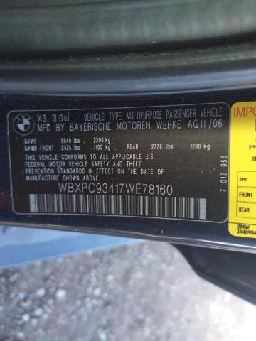 Photo 10 from auction – 2007 BMW X3 3.0SI with VIN WBXPC93417WE78160