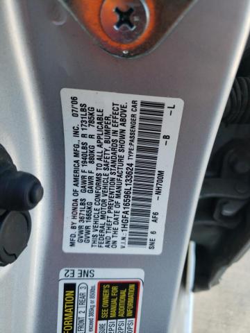 Photo 10 from auction – 2006 HONDA CIVIC with VIN 1HGFA16596L133624
