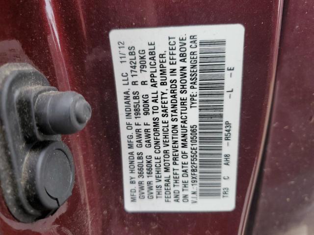 Photo 10 from auction – 2012 HONDA CIVIC LX with VIN 19XFB2F55CE105065