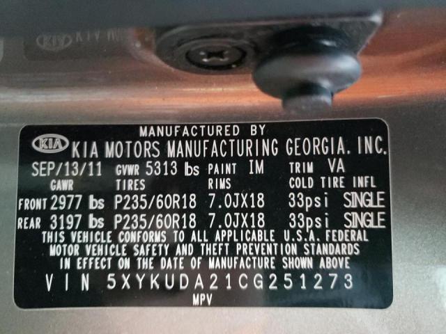 Photo 10 from auction – 2012 KIA SORENTO EX with VIN 5XYKUDA21CG251273