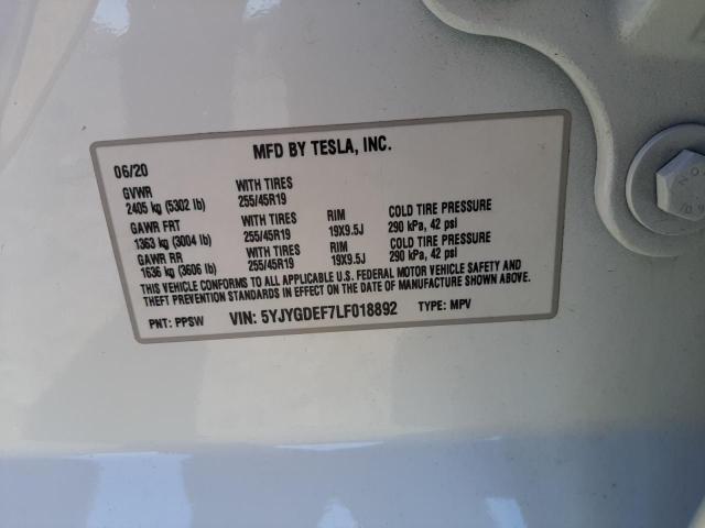 Photo 10 from auction – 2020 TESLA MODEL Y with VIN 5YJYGDEF7LF018892