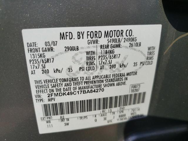 Photo 10 from auction – 2007 FORD EDGE SEL P with VIN 2FMDK49C17BA84270