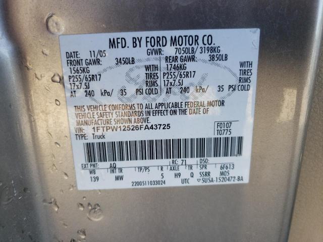 Photo 10 from auction – 2006 FORD F150 SUPER with VIN 1FTPW12526FA43725