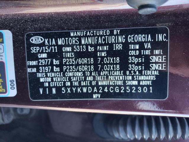 Photo 10 from auction – 2012 KIA SORENTO SX with VIN 5XYKWDA24CG252301