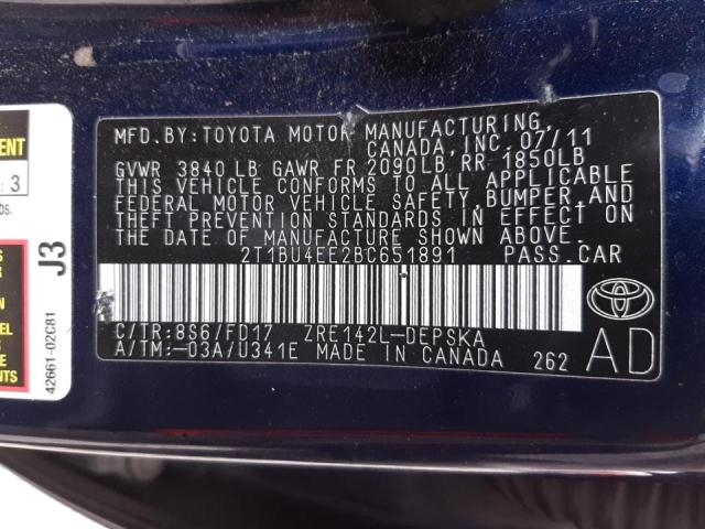 Photo 10 from auction – 2011 TOYOTA COROLLA BA with VIN 2T1BU4EE2BC651891