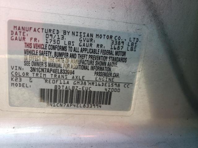 Photo 10 from auction – 2014 NISSAN VERSA S with VIN 3N1CN7AP4EL833994