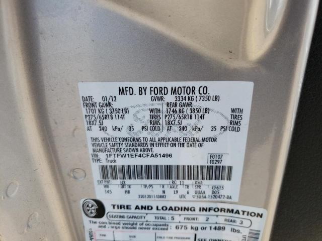 Photo 10 from auction – 2012 FORD F150 SUPER with VIN 1FTFW1EF4CFA51496