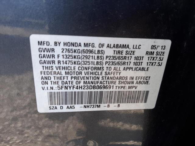Photo 10 from auction – 2013 HONDA PILOT LX with VIN 5FNYF4H23DB069691
