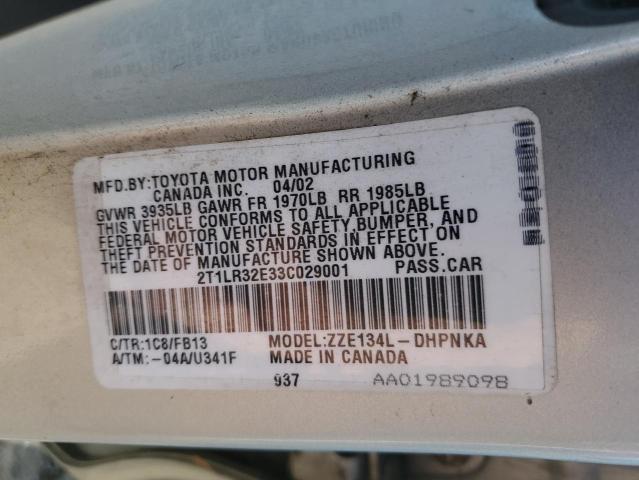 Photo 10 from auction – 2003 TOYOTA COROLLA MA with VIN 2T1LR32E33C029001