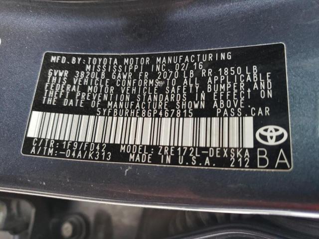 Photo 10 from auction – 2016 TOYOTA COROLLA L with VIN 5YFBURHE8GP467815