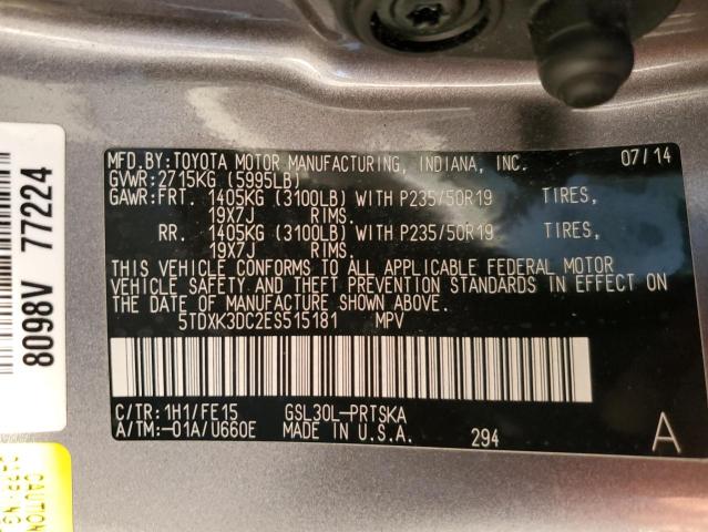 Photo 10 from auction – 2014 TOYOTA SIENNA SPO with VIN 5TDXK3DC2ES515181
