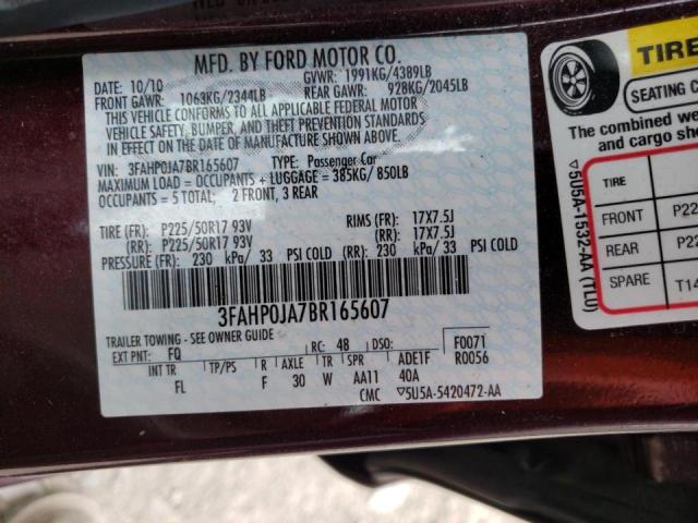 Photo 10 from auction – 2011 FORD FUSION SEL with VIN 3FAHP0JA7BR165607