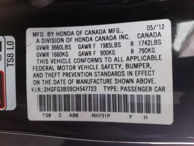 Photo 10 from auction – 2012 HONDA CIVIC LX with VIN 2HGFG3B59CH547723
