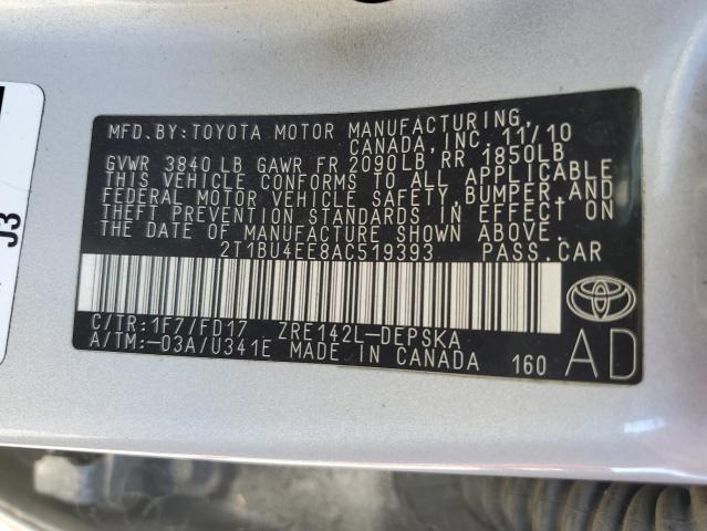 Photo 10 from auction – 2010 TOYOTA COROLLA BA with VIN 2T1BU4EE8AC519393