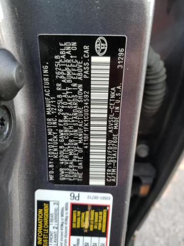 Photo 10 from auction – 2012 TOYOTA CAMRY BASE with VIN 4T1BF1FK1CU034592