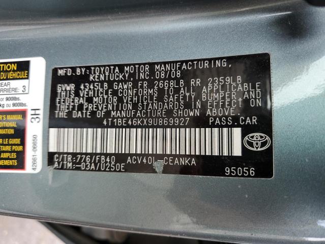 Photo 10 from auction – 2009 TOYOTA CAMRY BASE with VIN 4T1BE46KX9U869927