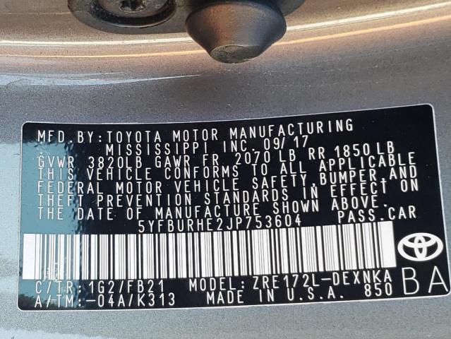 Photo 10 from auction – 2018 TOYOTA COROLLA L with VIN 5YFBURHE2JP753604