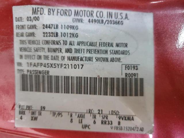 Photo 10 from auction – 2000 FORD MUSTANG GT with VIN 1FAFP45X5YF211017