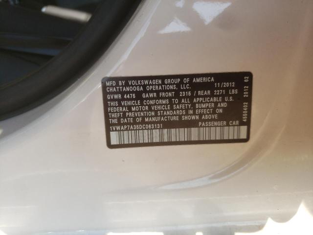 Photo 10 from auction – 2013 VOLKSWAGEN PASSAT S with VIN 1VWAP7A35DC063131